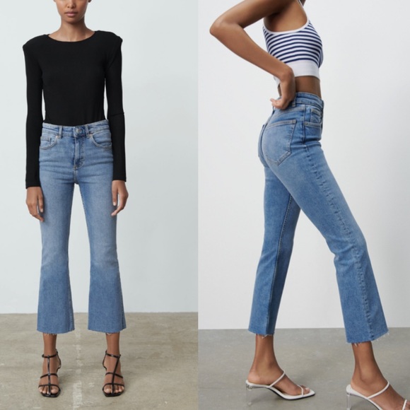 NEW ZARA CROPPED FLARE JEANS - Picture 3 of 3